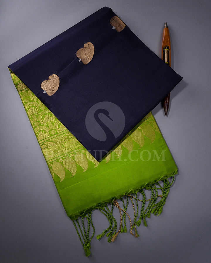 Navy Blue and Parrot Green Soft Silk Saree - AC105
