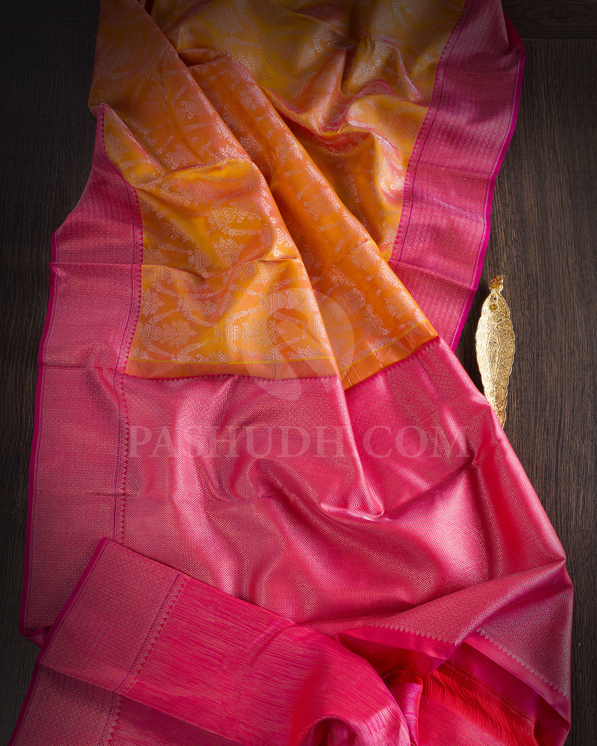 Mango Yellow Shot Pink And Watermelon Pink Kanjivaram Silk Saree - DT301(A)