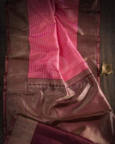 Baby Pink And Brown Kanjivaram Silk Saree - S1276( C )