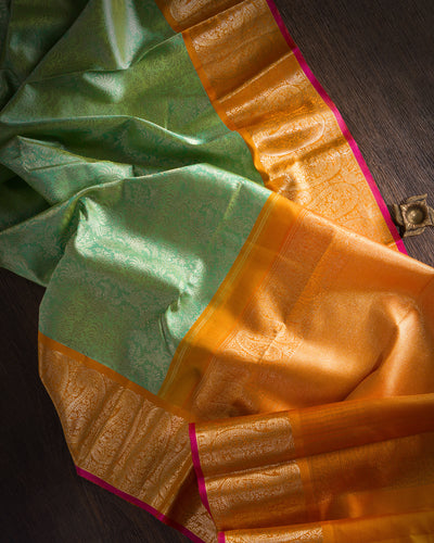 Mint Green And Orange Kanjivaram Silk Saree - S1190(C)