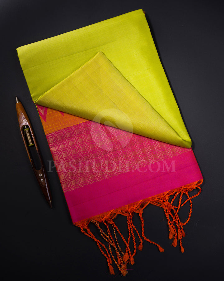 Lime Green and Orange Shot Pink Soft Silk Saree - AC11
