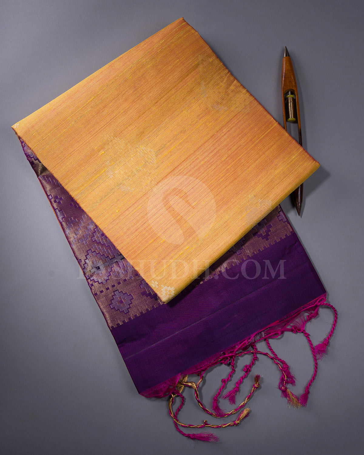 Yellow Shot Pink and Purple Dupion Soft Silk Saree - AC16