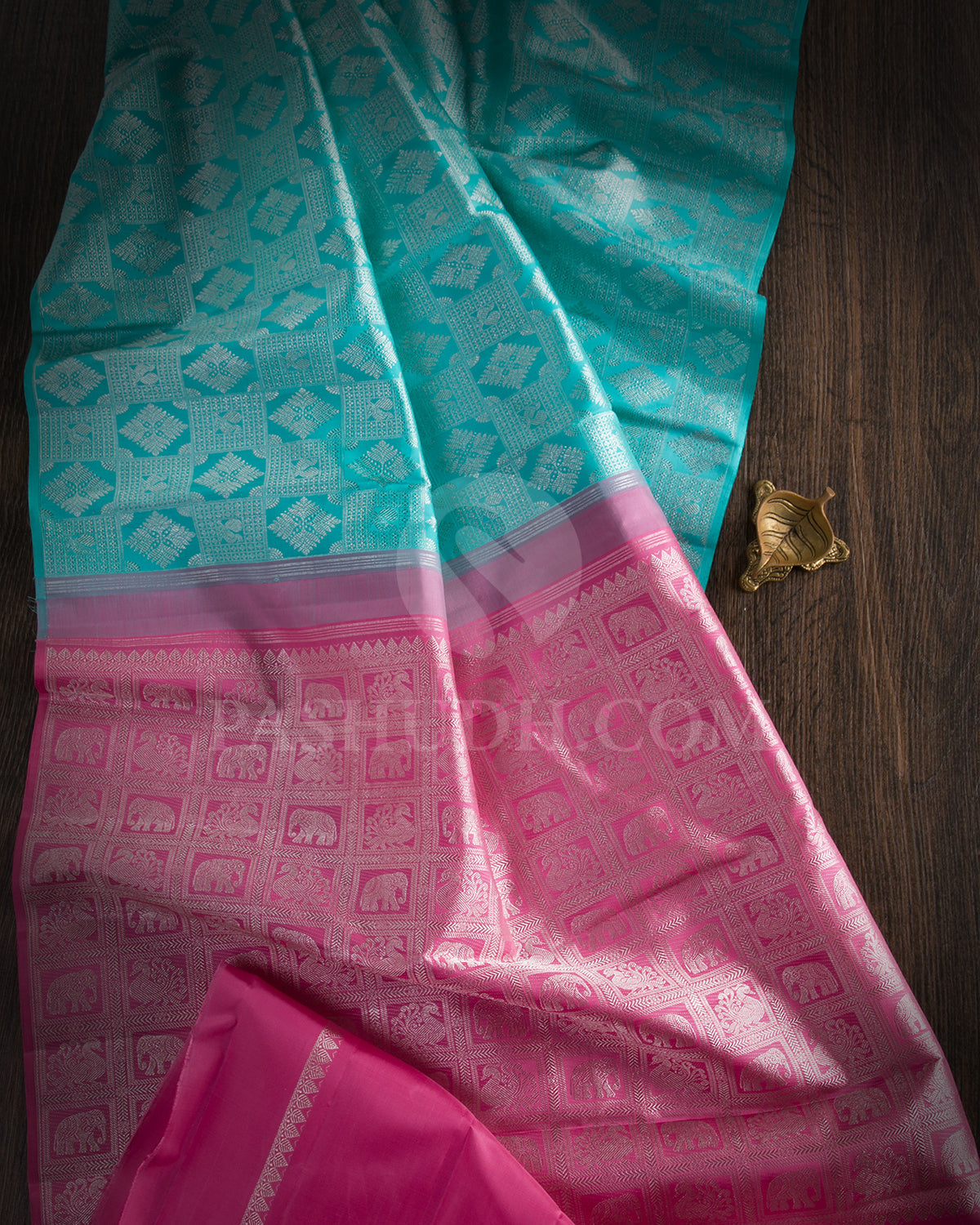 Sky Blue And Watermelon Pink Borderless Traditional Kanjivaram Silk Saree - SVJ62