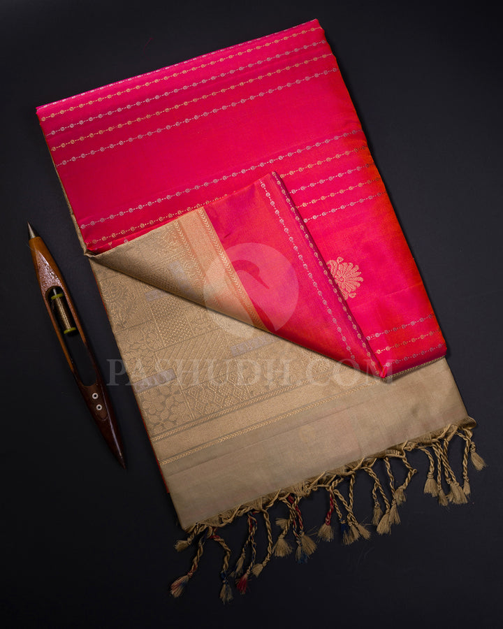 Orange Shot Pink and Khaki Soft Silk Saree - AC34