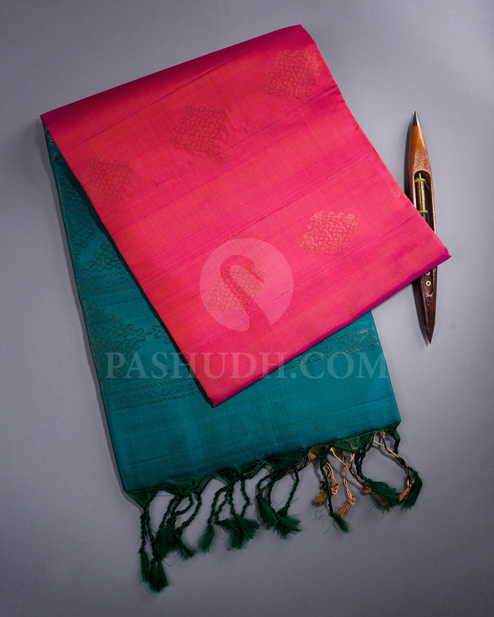 Orange Shot Pink and Peacock Blue Soft Silk Saree - AC18