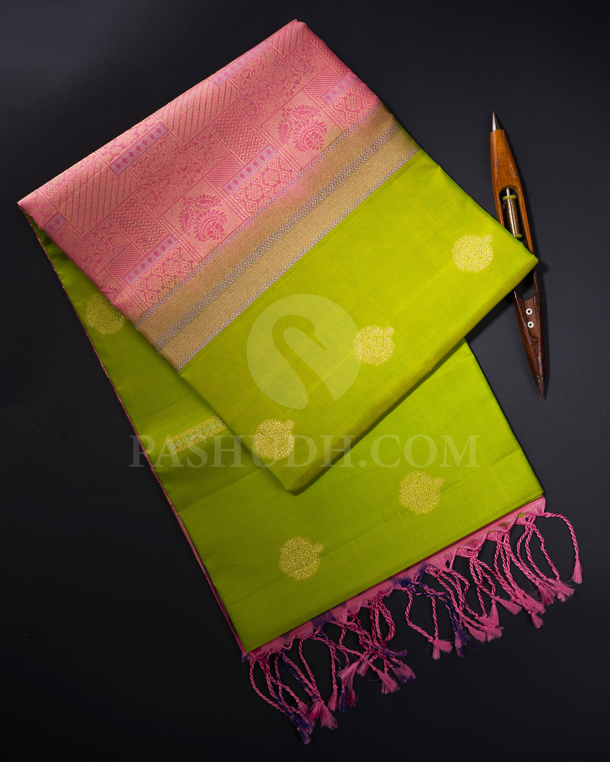 Parrot Green and Baby Pink Soft Silk Saree - AC64