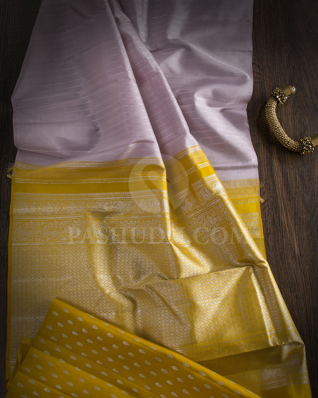Grey And Mustard borderless Traditional Kanjivaram Silk Saree - SVJ80