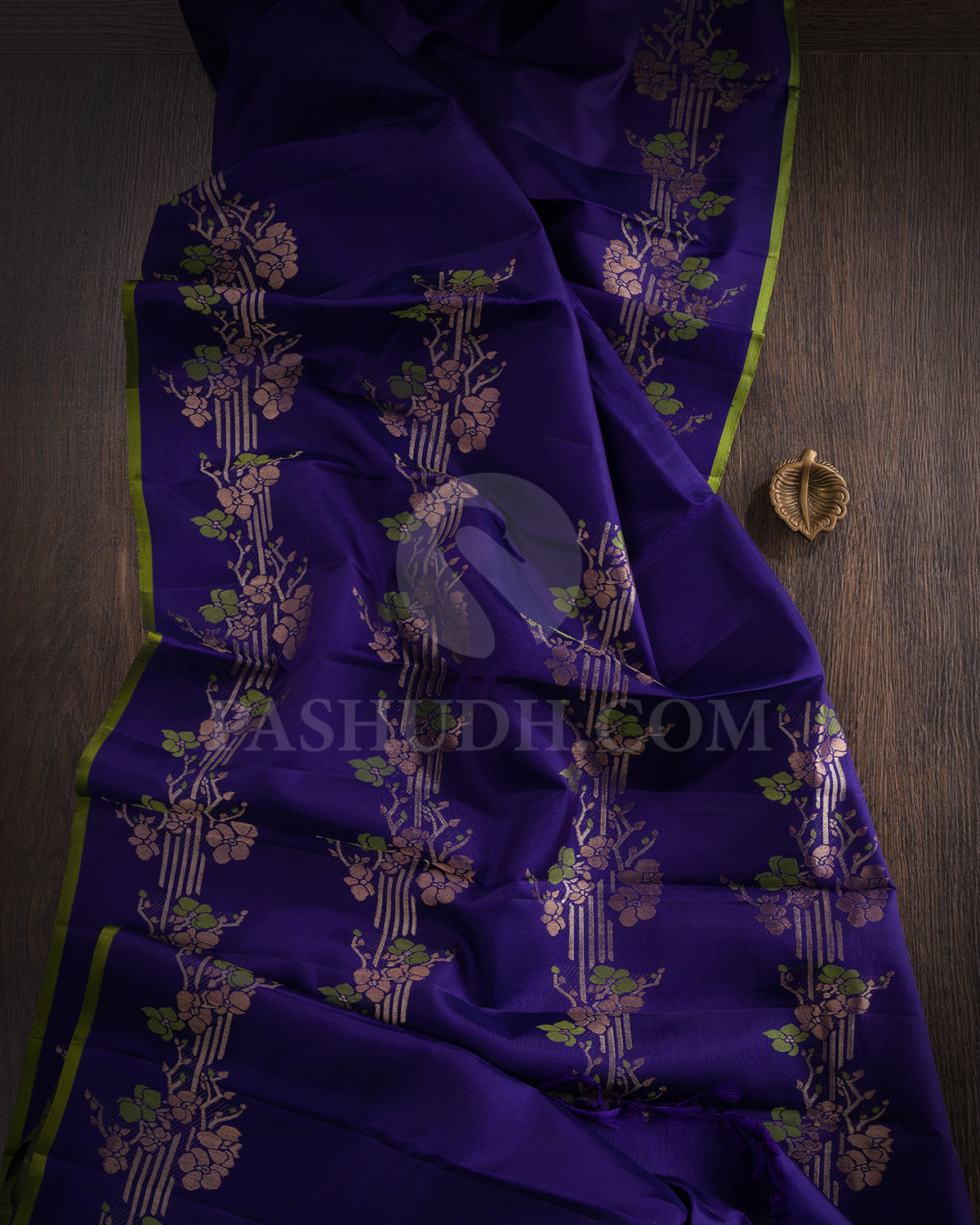 Royal Blue And Olive Green Borderless Kanjivaram Silk Saree - S1400(A)