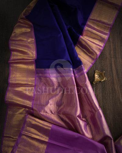 Dark Blue And Lavender Traditional Kanjivaram Silk Saree - SVJ71