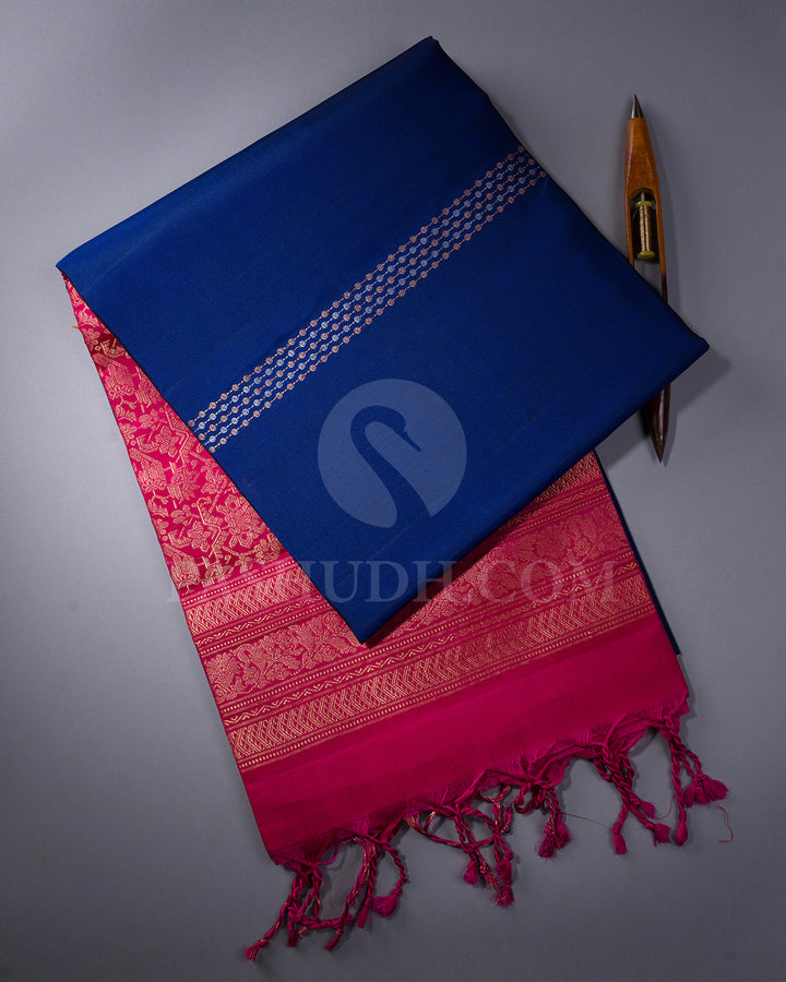 Royal Blue and Rani Pink Soft Silk Saree - AC103