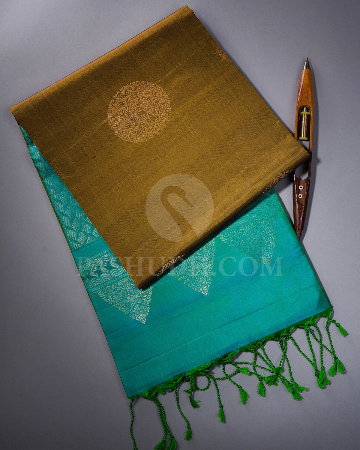 Moss Green and Blue Green Soft Silk Saree - AC65