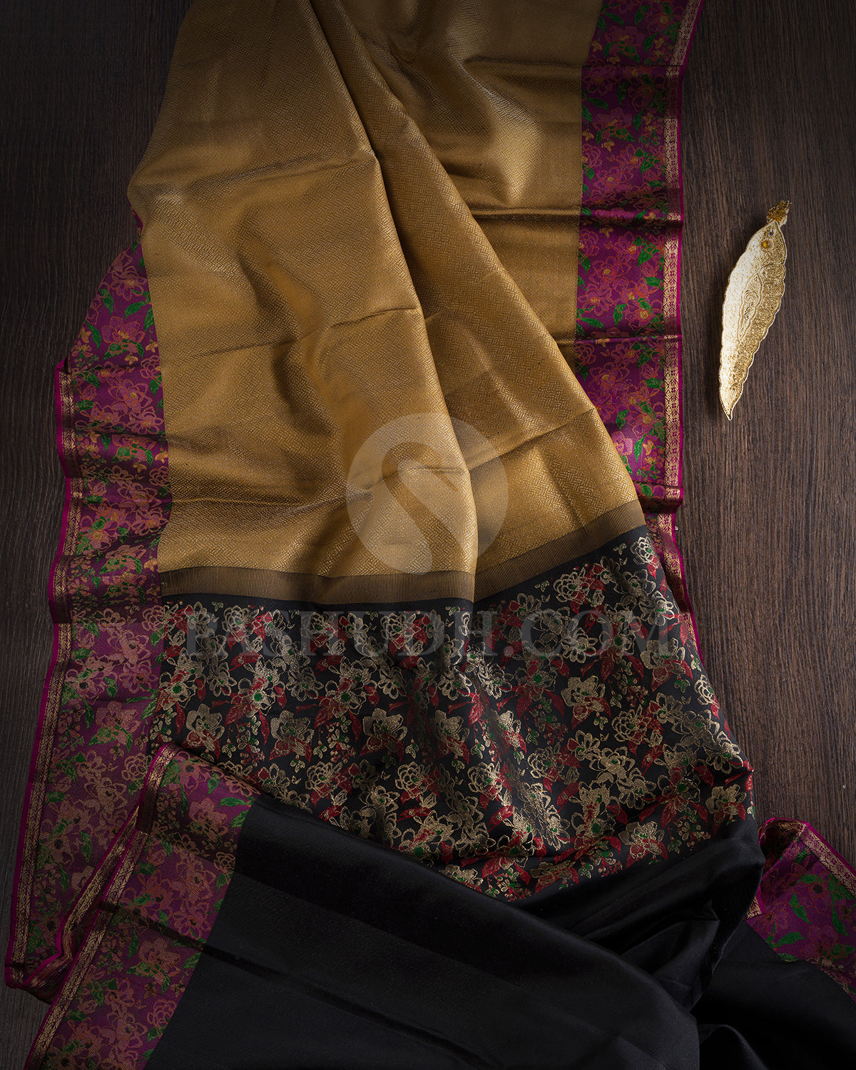 Khaki and Purple Kanjivaram Silk Saree - DJ330(B)