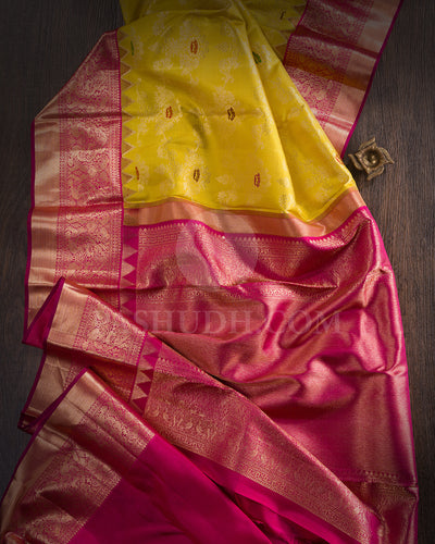 Lime Yellow And Magenta Kanjivaram Silk Saree - S1242(B)