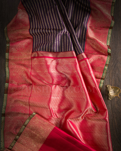 Navy Blue And Red Kanjivaram Silk Saree - S1276(B)