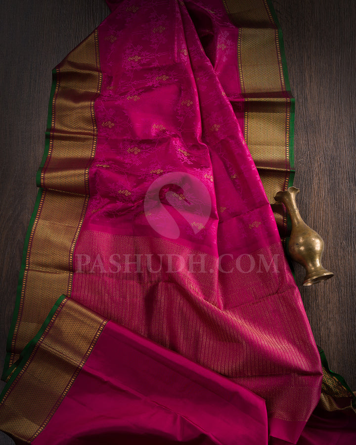 Rouge Pink And Forest Green Kanjivaram Silk Saree - DJ347(A)