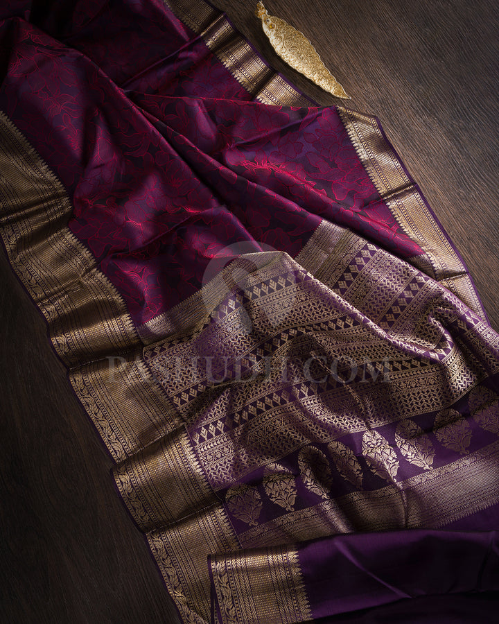 Egg Plant Purple And Red Kanjivaram Silk Saree - D609(A)