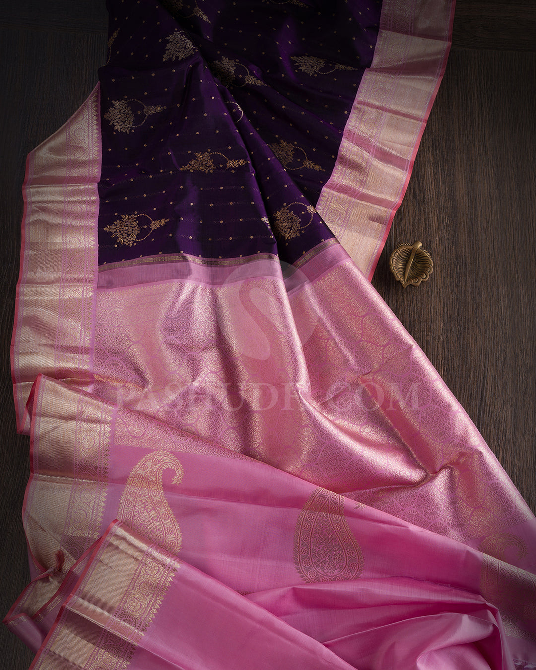 EggPlant Purple And Baby Pink Kanjivaram Silk Saree - S1173( C )