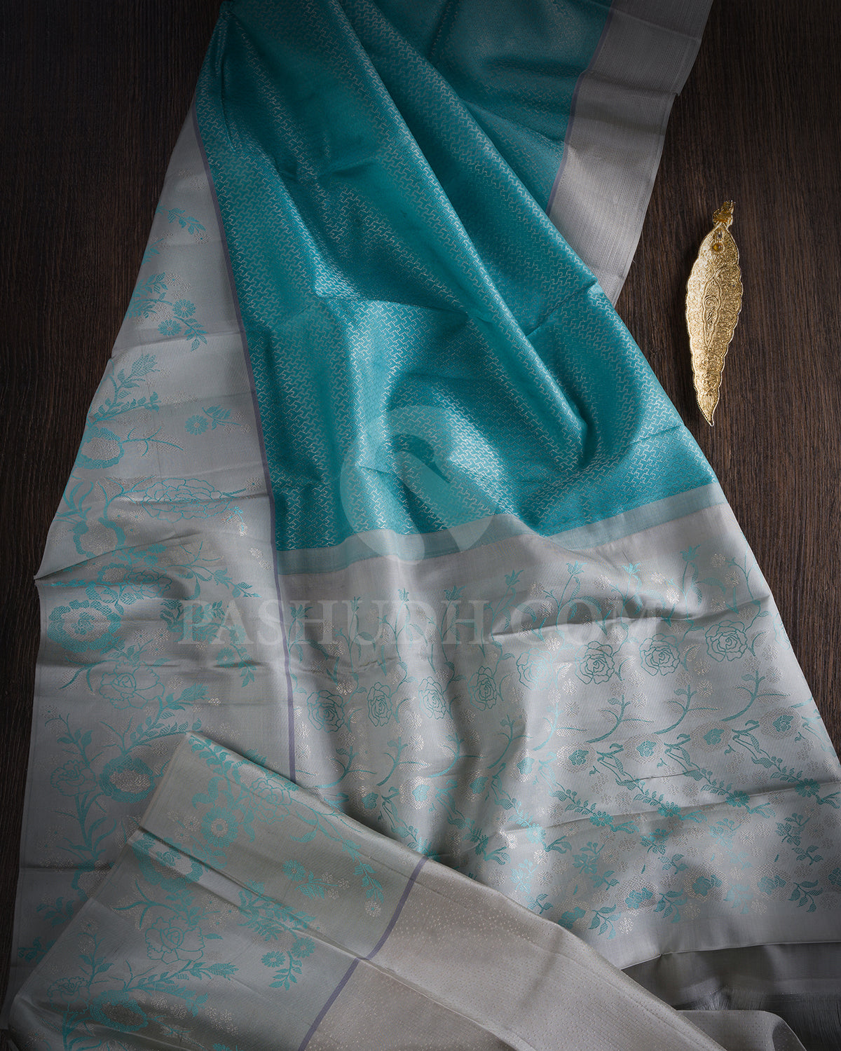 Sky Blue And Grey Kanjivaram Silk Saree - DJ344(B)