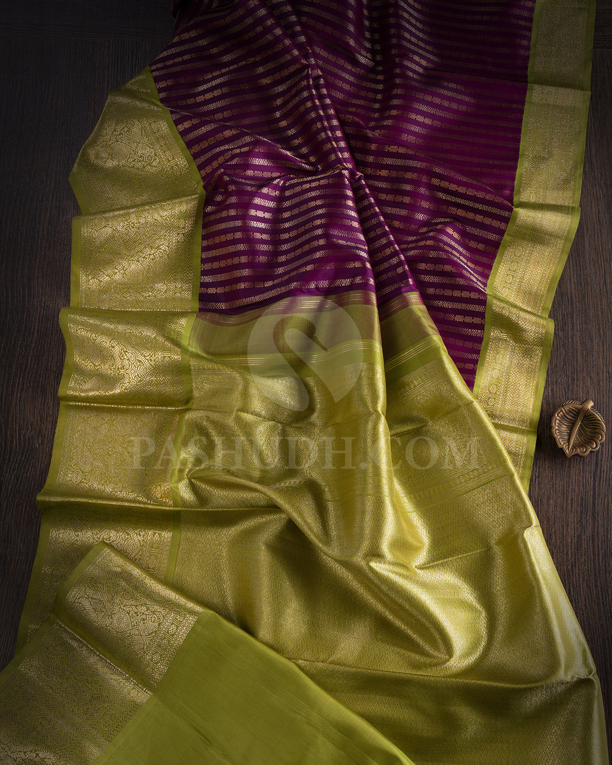 Violet And Pear Green Kanjivaram Silk Saree - S1179(B)