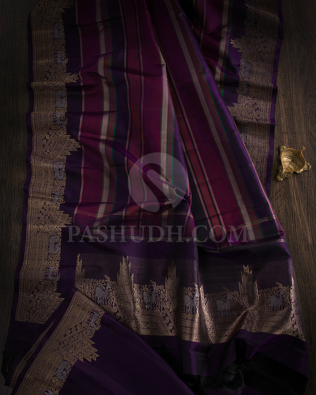 Multicoloured and Navy Blue Kanjivaram Silk Saree - S1331(B)