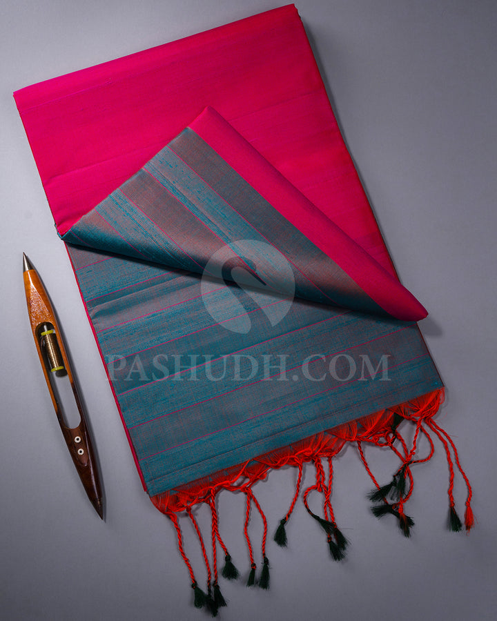 Bright Pink and Orange Shot Blue Soft Silk Saree - AC2