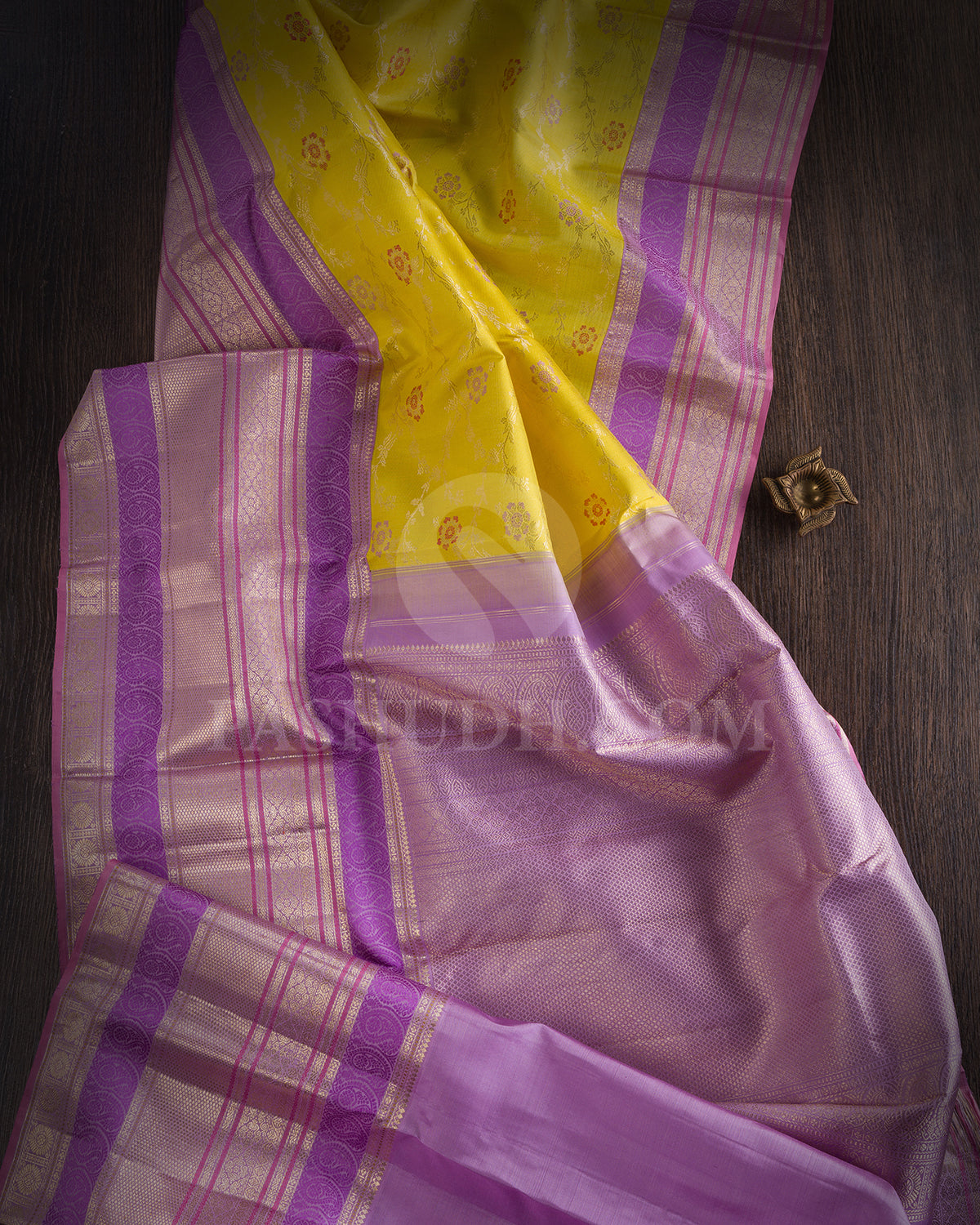 Neon Yellow And Lavender Kanjivaram Silk Saree - S1391(A)