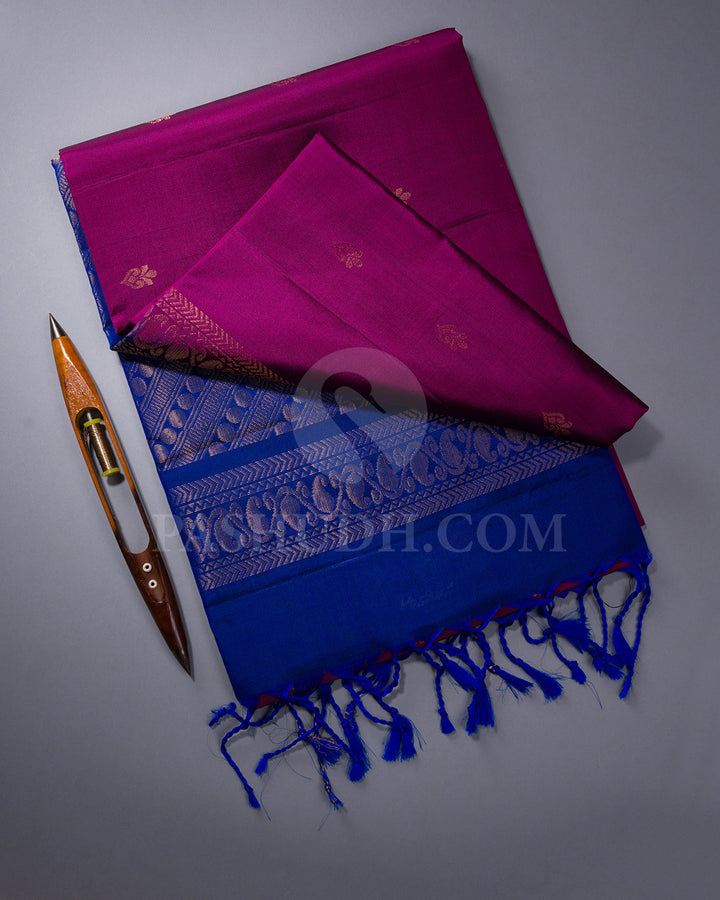 Wine and Royal Blue Soft Silk Saree - AC54
