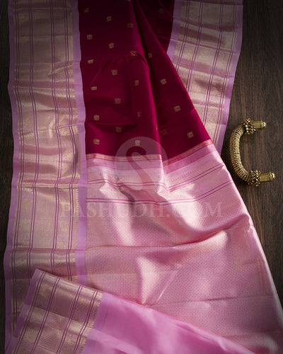 Maroon And Baby Pink Kanjivaram Silk Saree - S1367(A)