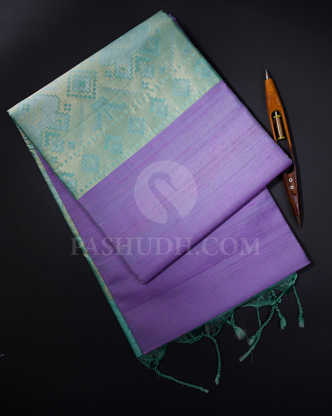 Lavender and Cyan Dupion Soft Silk Saree - AC68