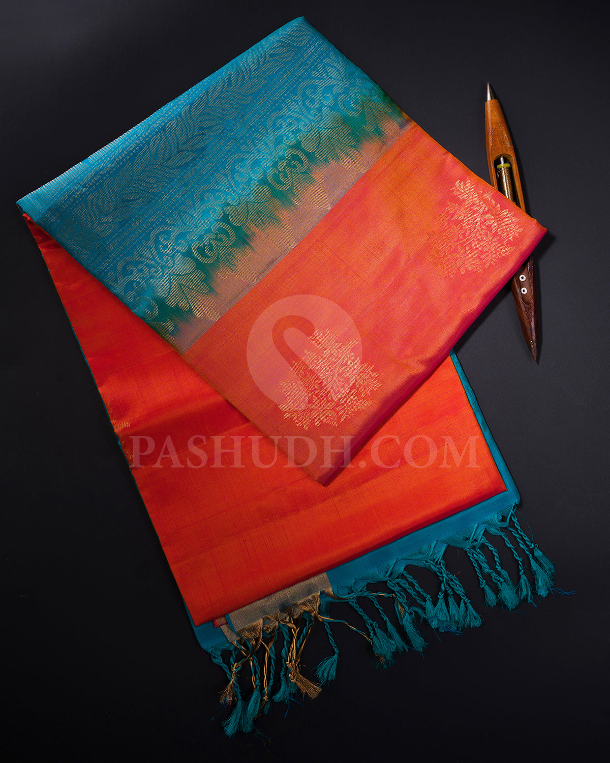 Orange and Turquoise Blue Soft Silk Saree - AC66