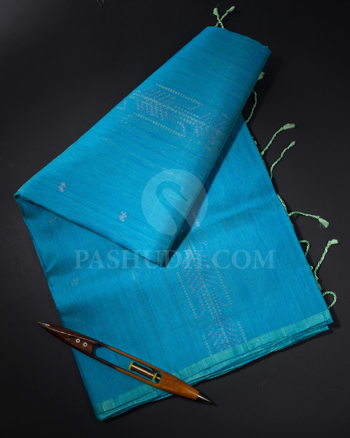 Turquoise Blue and Grey Dupion Soft Silk Saree - AC98