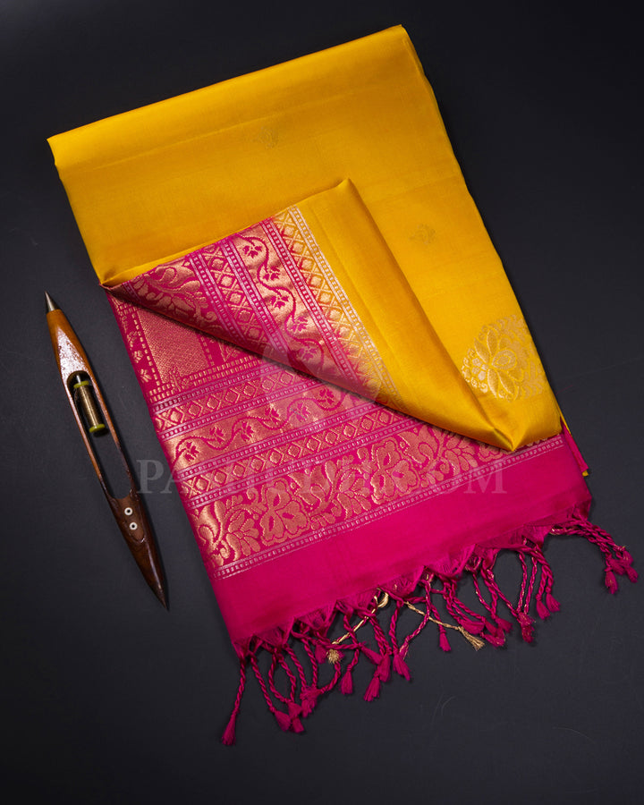 Yellow and Rani Pink Soft Silk Saree - AC43