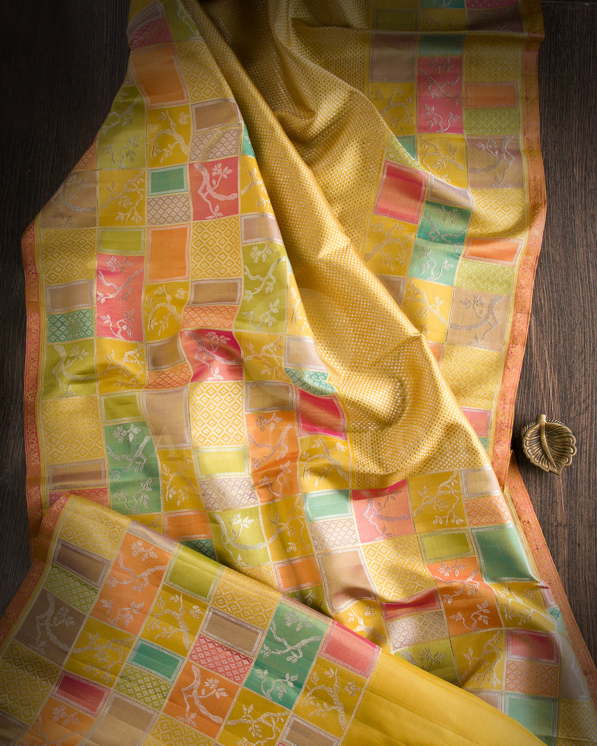 Chartreuse Yellow And Multicoloured Pure Zari Kanjivaram Silk Saree - P165(A)