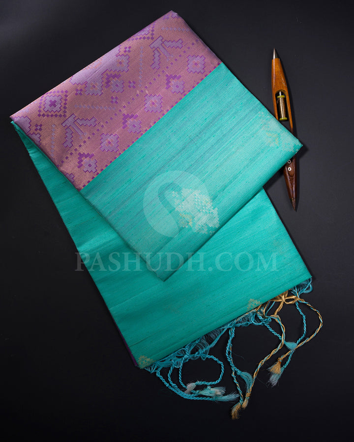 Sky Blue and Lavender Dupion Soft Silk Saree - AC22
