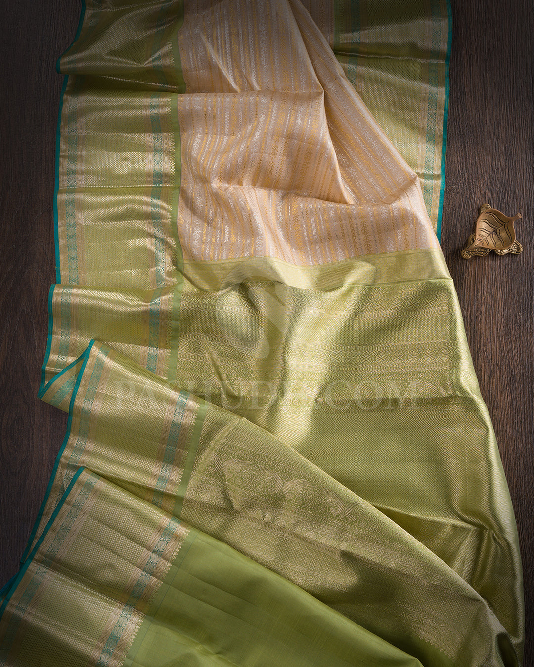 Ivory, Beige And Pear Green Kanjivaram Silk Saree - S1016(G)