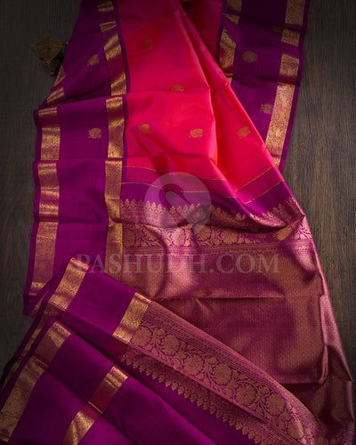 Dual Shaded Pink And Violet Kanjivaram Silk Saree - BKF5