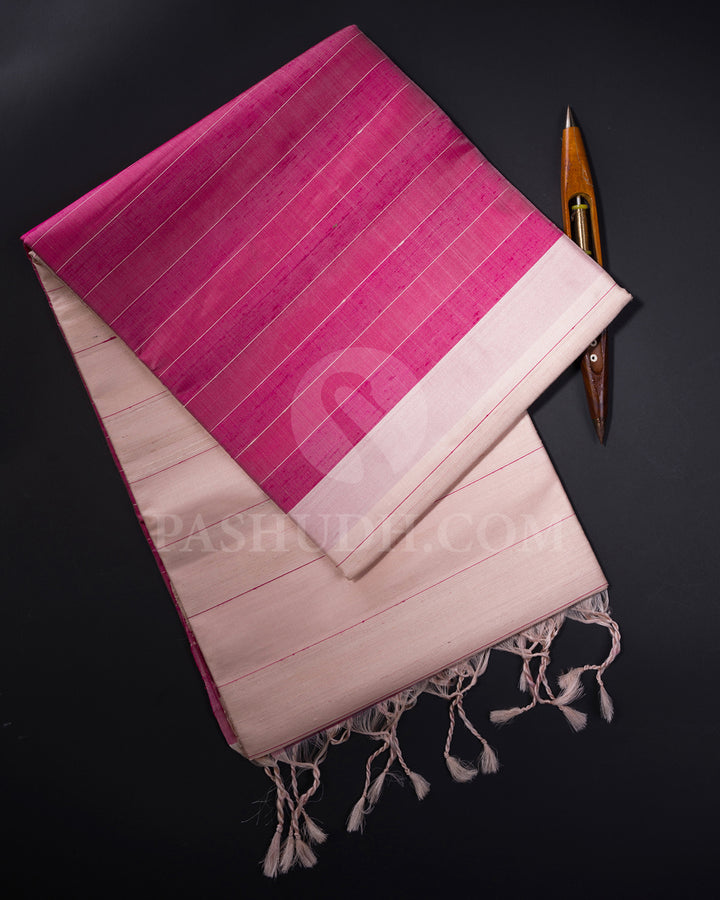 Lace Pink and Fuchsia Pink Dupion Soft Silk Saree - AC109
