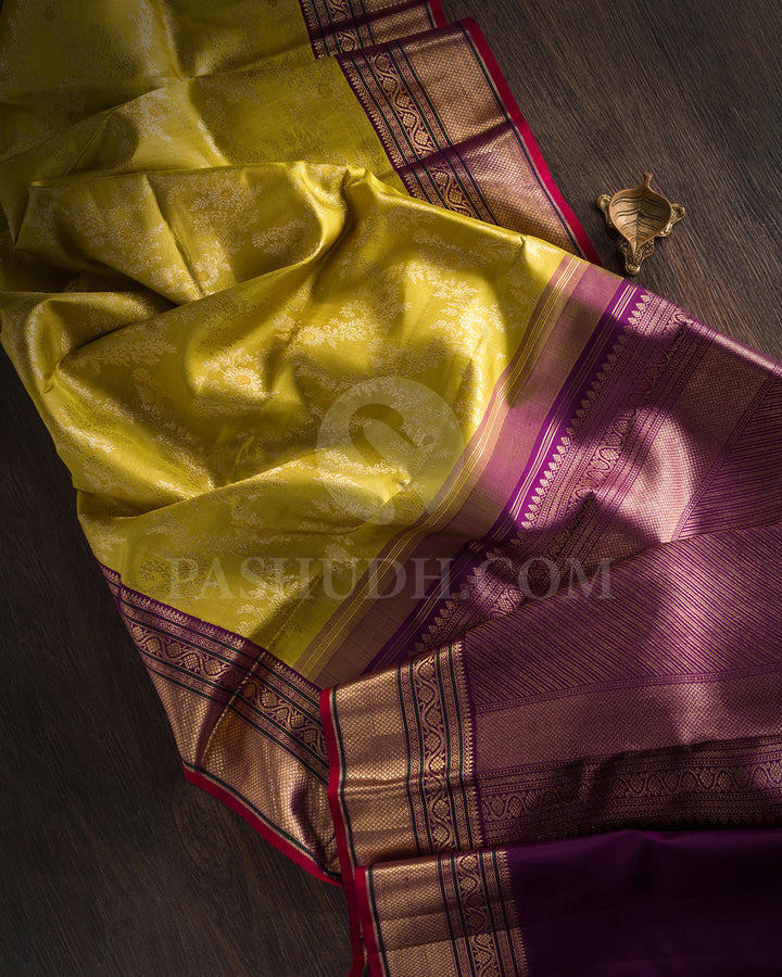 Pear Green And Purple Kanjivaram Silk Saree - S1415(A)