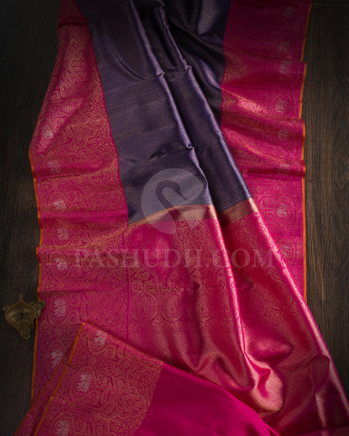 Royal Blue And Rani Pink Kanjivaram Silk Saree - S1321(B)