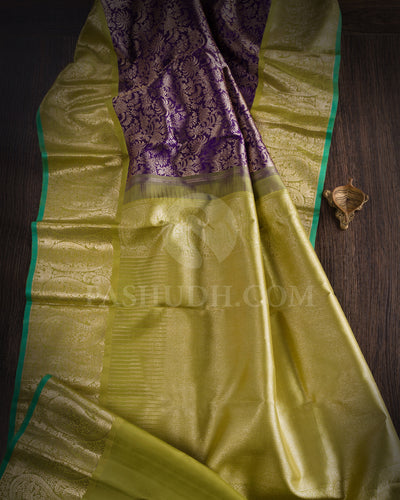 Royal Violet And Parrot Green Kanjivaram Silk Saree - S1190(B)