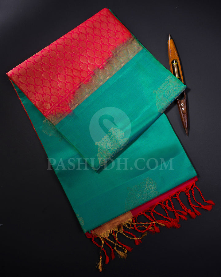 Reddish Pink and Blue Green Soft Silk Saree - AC53