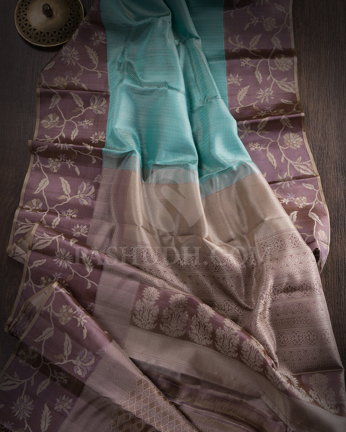 Teal Blue And Dove Grey Kanjivaram Silk Saree - DT271(B)