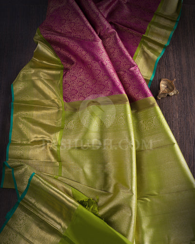 Violet And Parrot Green Kanjivaram Silk Saree - S1318(B)