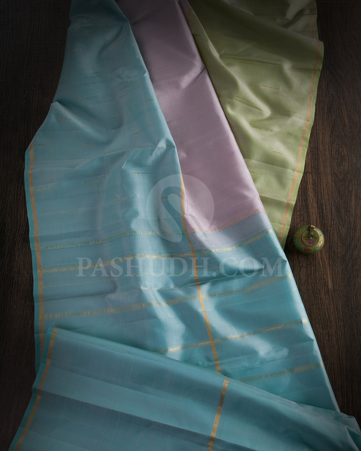 Lavender, Sage Green And Powder Blue Traditional Kanjivaram Silk Saree - SVJ93