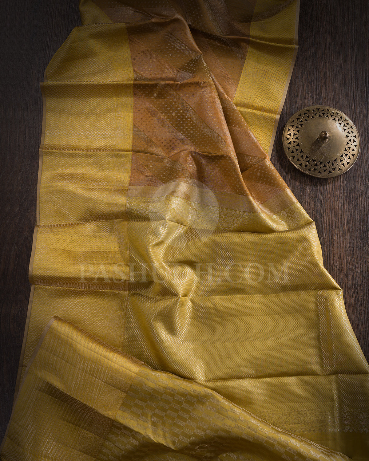 Dark Mustard And Golden Yellow Kanjivaram Silk Saree - D525(E)