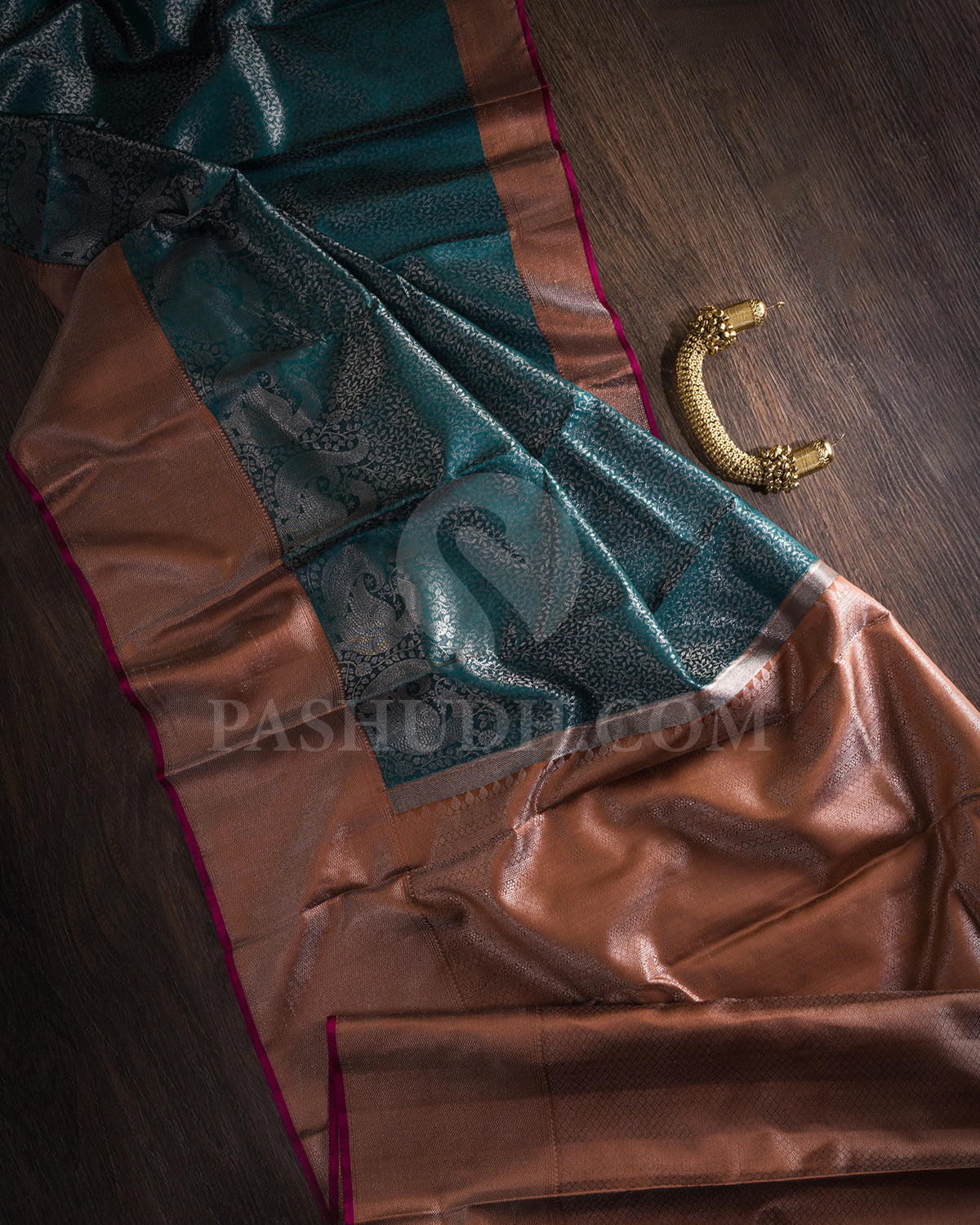 Pine Green And Light Brown Kanjivaram Silk Saree - D528(E)