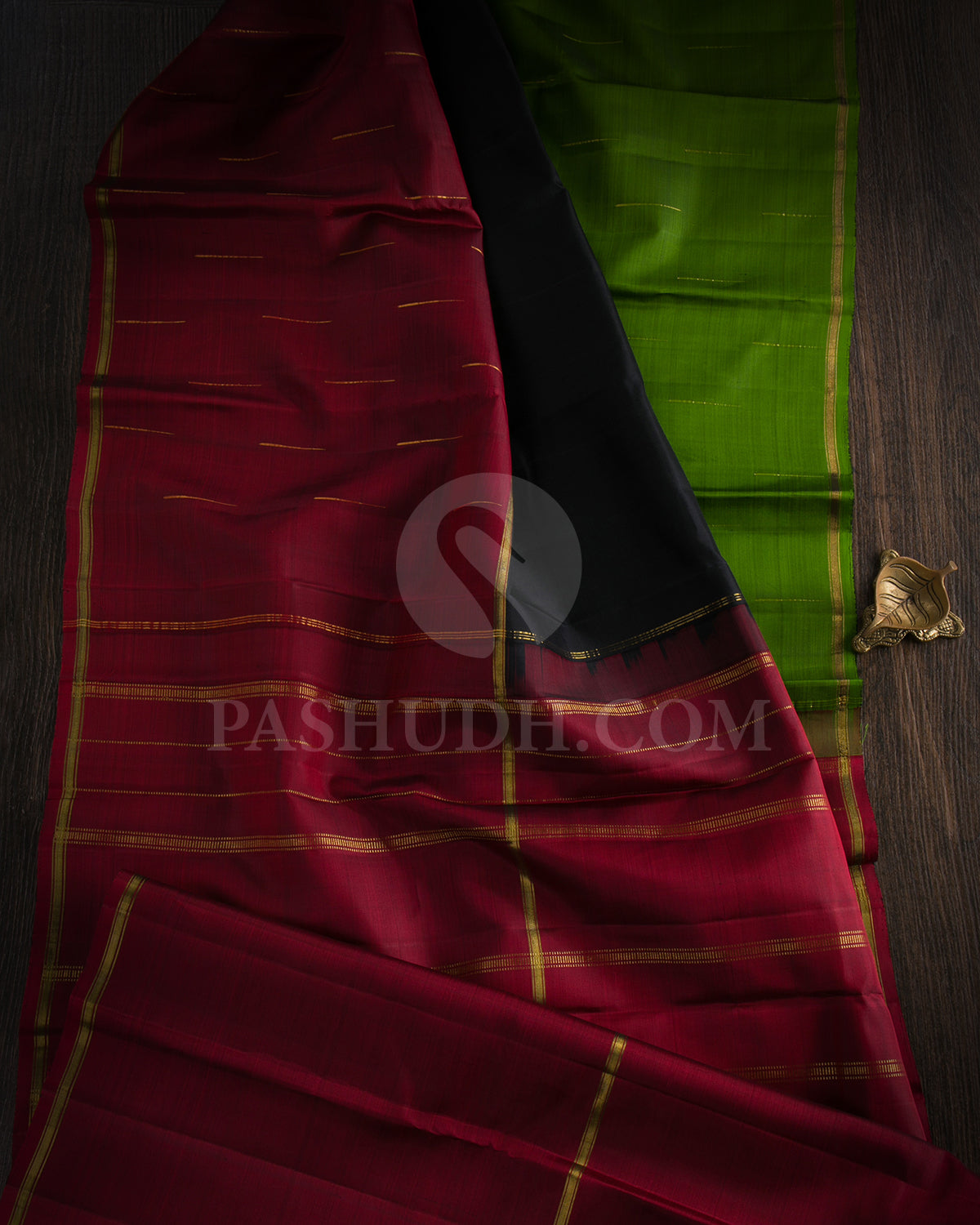 Black, Olive Green And Maroon Traditional Kanjivaram Silk Saree - SVJ88