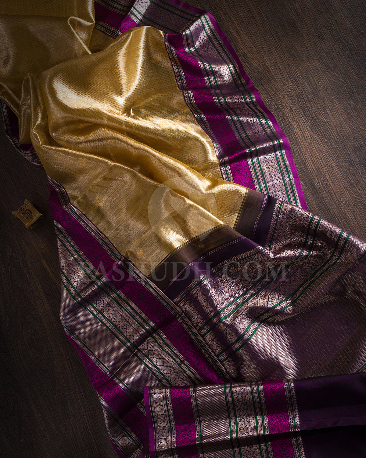 Gold Silver And Magenta Shimmer Organza Kanjivaram Silk Saree - S1418(A)