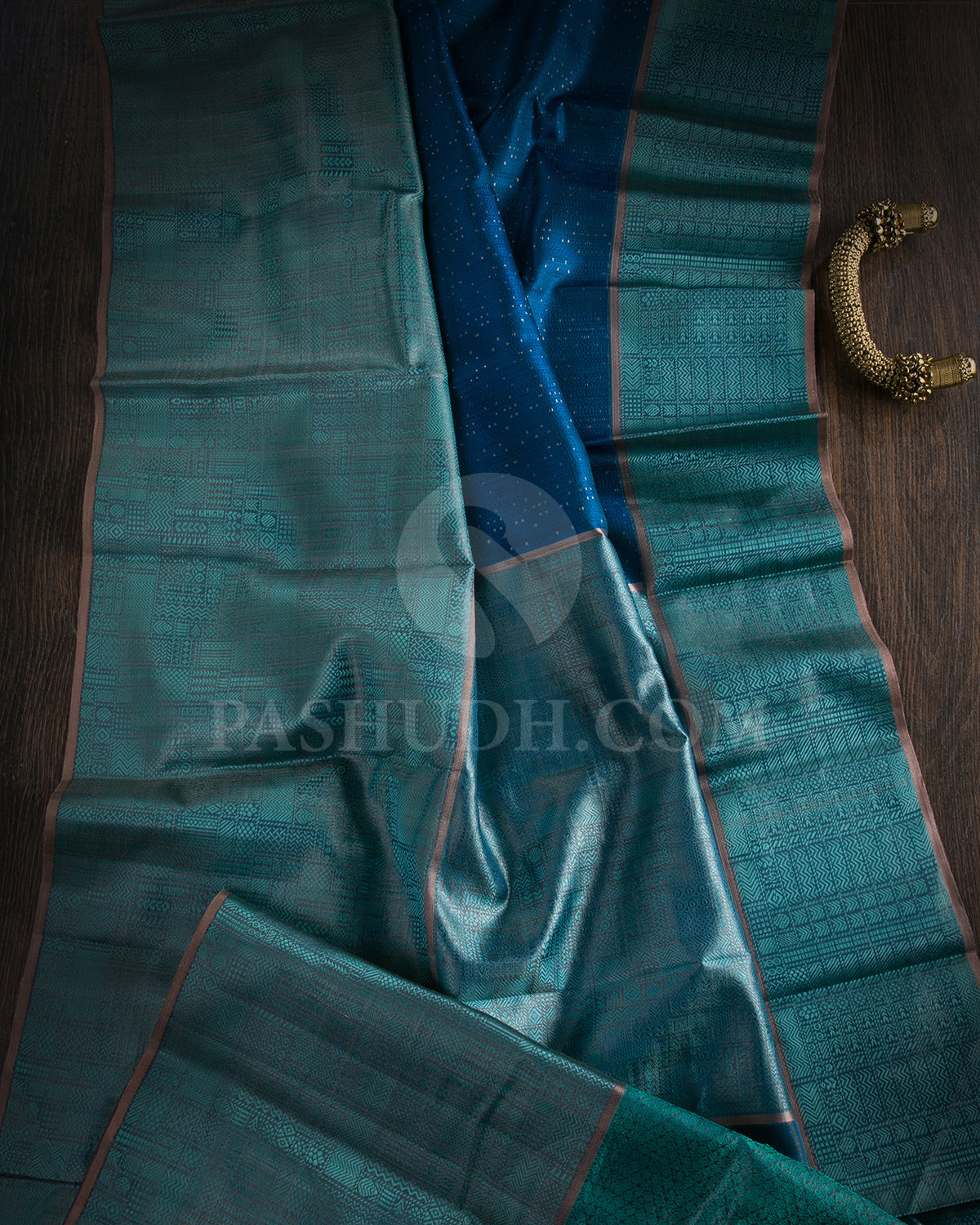 Blue And Sea Green Kanjivaram Silk Saree - D582(D)