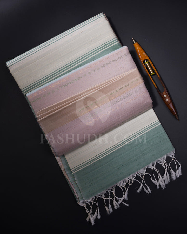 Greige, Olive and Powder Blue Dupion Soft Silk Saree - AC82